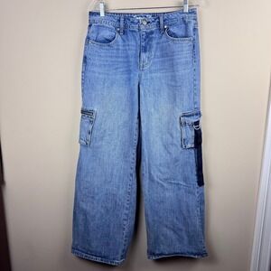 Seven7 Women's Wide‎ Leg Cargo Jeans Denim Blue Utility Pockets Size 4